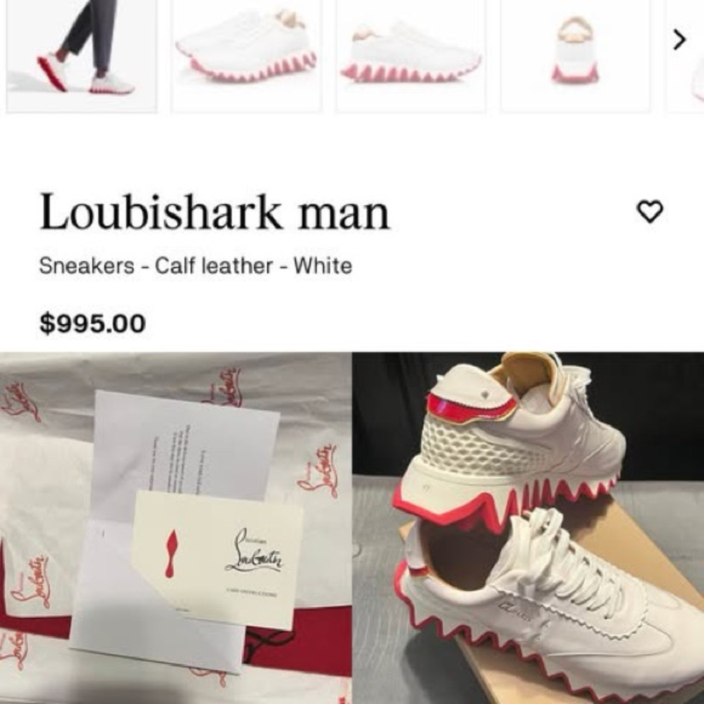 Christian Louboutin White and Red Loubishark Sneakers